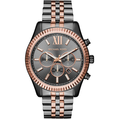 Michael Kors MK8561 Men’s Grey Dial Two-Tone Black Rose Gold Stainless Steel Lexington Chronograph Watch