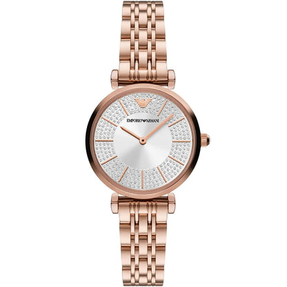 Emporio Armani AR11446 Women’s Silver Crystal Dial Rose Gold Gianni T-Bar Watch