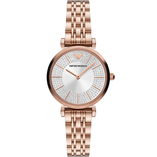Emporio Armani AR11446 Women’s Silver Crystal Dial Rose Gold Gianni T-Bar Watch