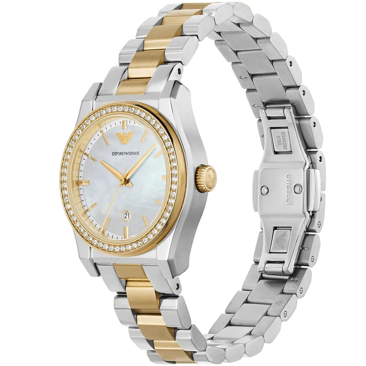 Emporio Armani AR11559 Women’s Mother of Pearl Dial Two-Tone Stainless Steel Federica Watch