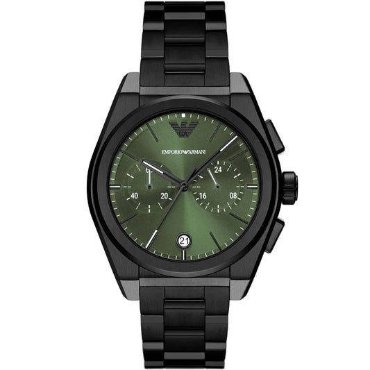 Emporio Armani AR11562 Men’s Green Dial Black Stainless Steel Federico Chronograph Watch
