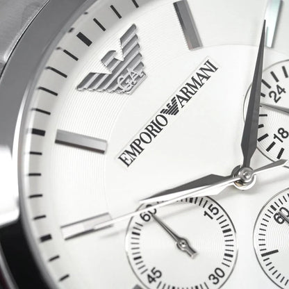 Emporio Armani AR2458 Men’s Silver Dial Stainless Steel Renato Large Chronograph Watch