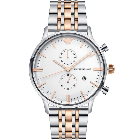 Emporio Armani AR0399 Men’s Silver Dial Two-Tone Stainless Steel Gianni Chronograph Watch