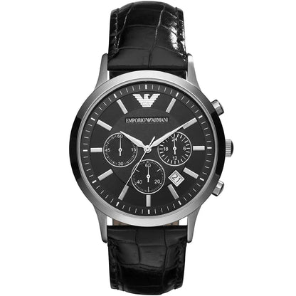 Emporio Armani AR2447 Men’s Black Dial Black Leather Chronograph Watch