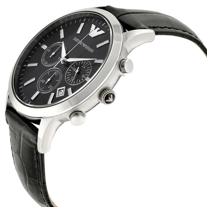 Emporio Armani AR2447 Men’s Black Dial Black Leather Chronograph Watch