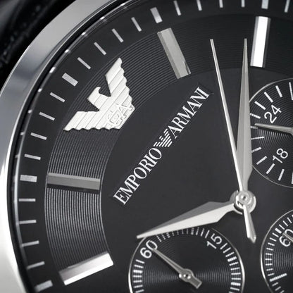 Emporio Armani AR2447 Men’s Black Dial Black Leather Chronograph Watch