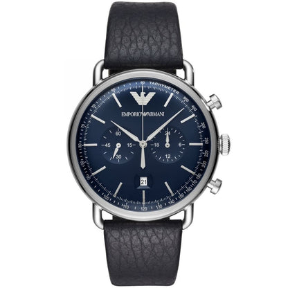 Emporio Armani AR11105 Men’s Blue Dial Black Leather Aviator Chronograph Watch