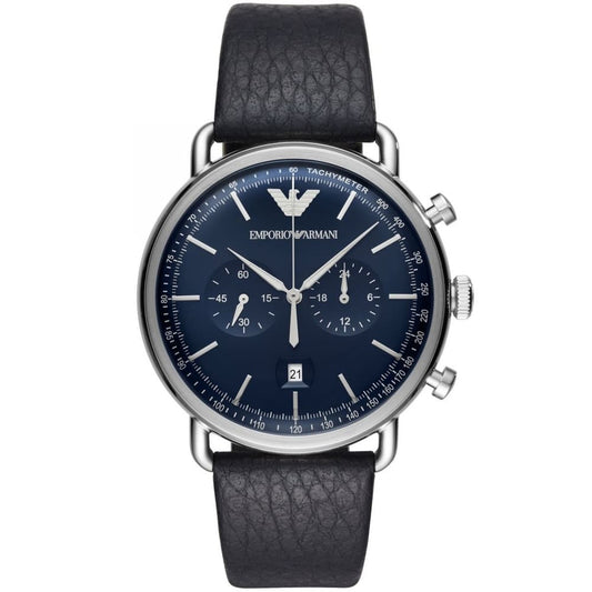 Emporio Armani AR11105 Men’s Blue Dial Black Leather Aviator Chronograph Watch