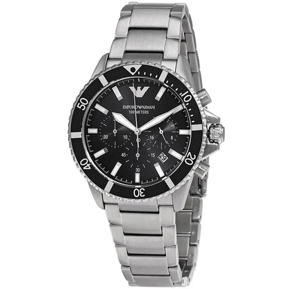 Emporio Armani AR11360 Diver Chronograph Black Dial Silver Stainless Steel Men's Watch