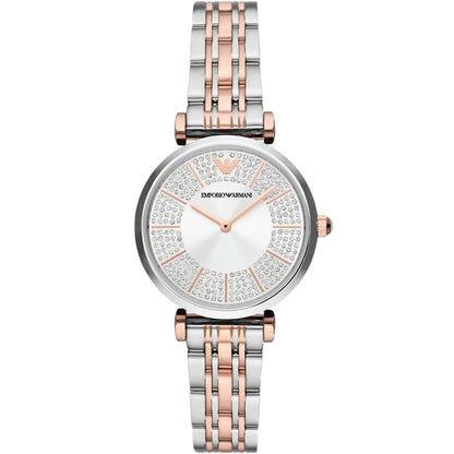 Emporio Armani Gianni T-Bar AR11537 Women's Two-Tone Crystal Encrusted Dial Luxury Watch
