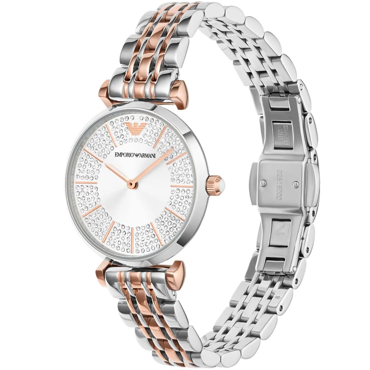 Emporio Armani Gianni T-Bar AR11537 Women's Two-Tone Crystal Encrusted Dial Luxury Watch