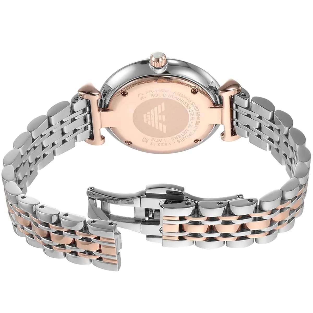 Emporio Armani Gianni T-Bar AR11537 Women's Two-Tone Crystal Encrusted Dial Luxury Watch