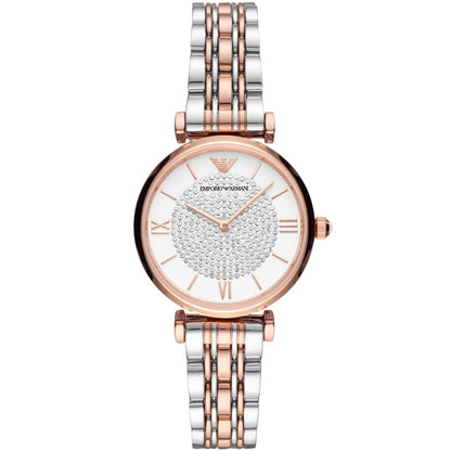Emporio Armani Gianni T-Bar AR80035 Women's Two-Tone Crystal Pavé Dial Luxury Watch