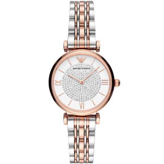 Emporio Armani Gianni T-Bar AR80035 Women's Two-Tone Crystal Pavé Dial Luxury Watch