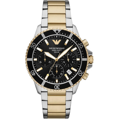 Emporio Armani World Explorer AR11680 Men's Solar Chronograph Black Dial Two-Tone Luxury Watch