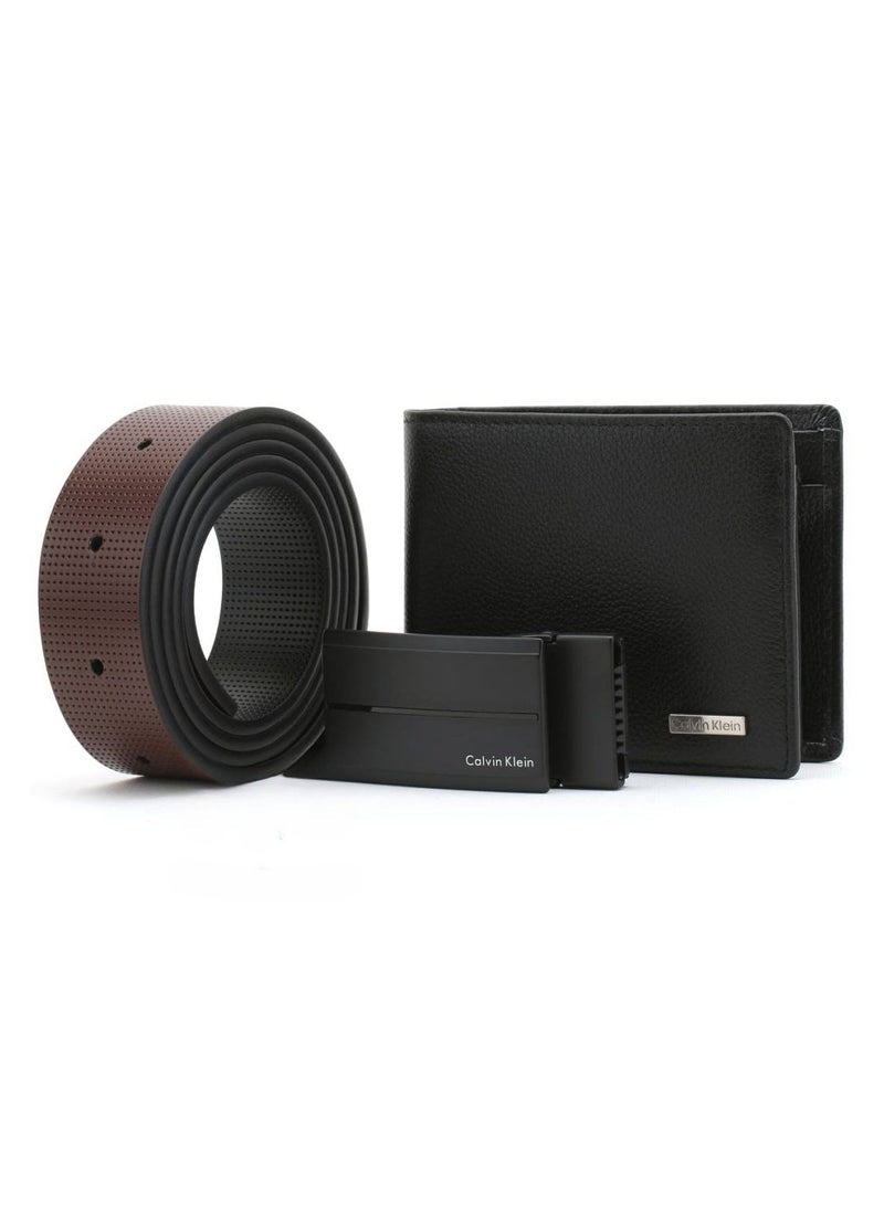CK Black Leather Wallet-Belt Set For Men 15#
