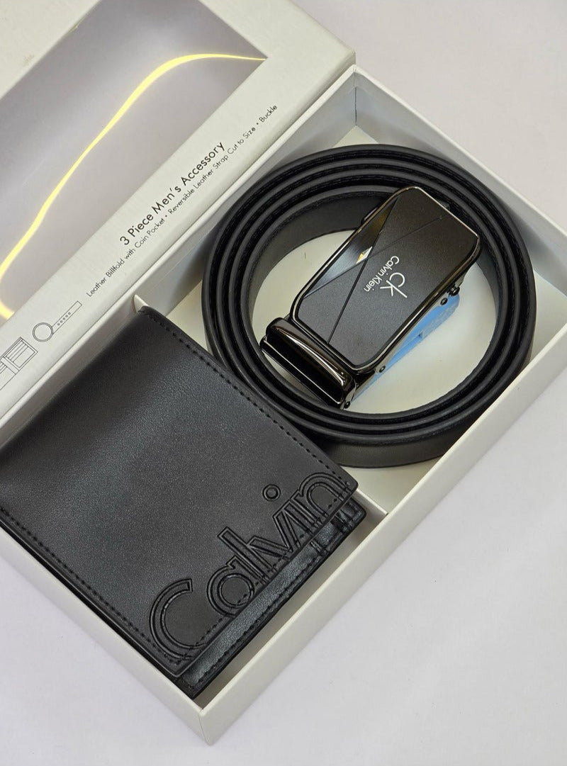 CK Black Leather Wallet-Belt Set For Men 17#