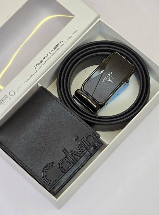 CK Black Leather Wallet-Belt Set For Men 17#
