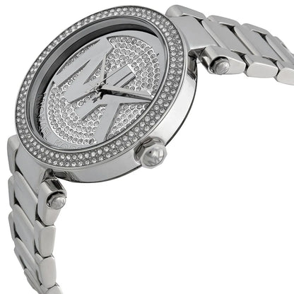 Michael Kors Parker MK5925 Silver Watch with Pavé Crystal MK Logo Dial