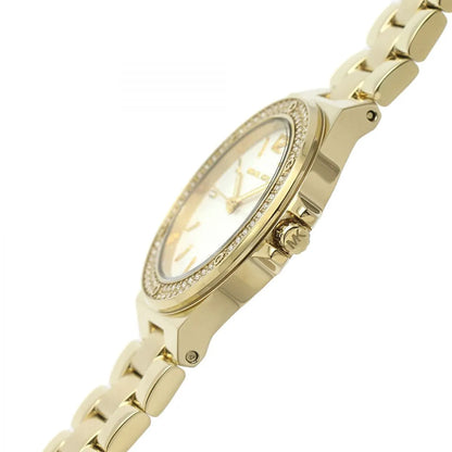 Michael Kors Lennox MK7278 Gold-Tone Watch with Crystal Bezel and Silver Dial