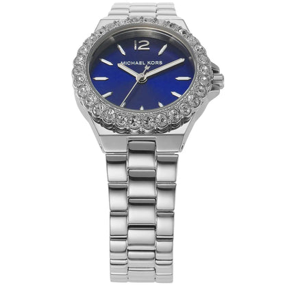 Michael Kors Lennox MK7397 Silver Watch with Navy Blue Dial and Crystal Bezel