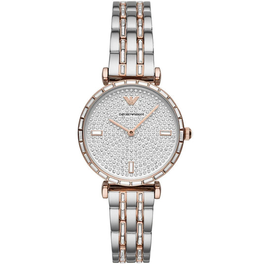 Emporio Armani AR11293 Women’s Crystal Dial Two-Tone Silver Rose Gold Stainless Steel Gianni T-Bar Watch