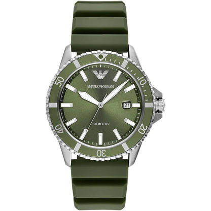 Emporio Armani World Explorer AR11638 Silver-Tone Green Dial Rubber Men's Watch