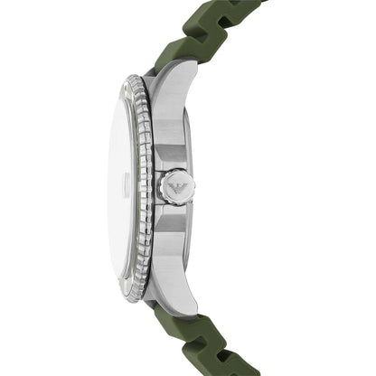 Emporio Armani World Explorer AR11638 Silver-Tone Green Dial Rubber Men's Watch