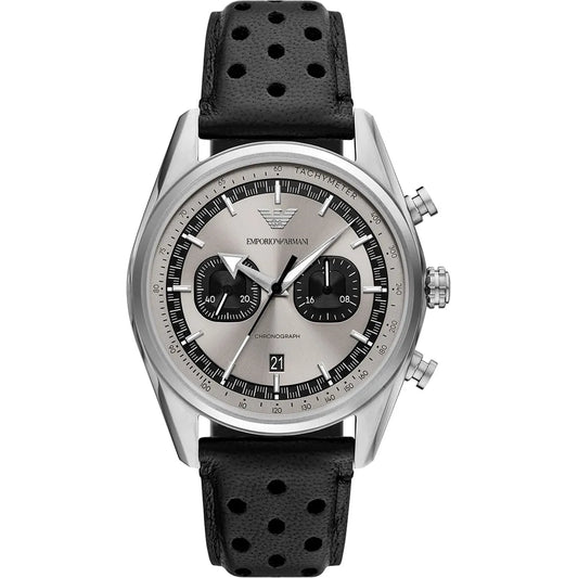 Emporio Armani Racer AR11677 Silver Dial Perforated Leather Men's Watch