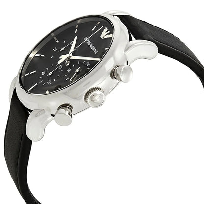 Emporio Armani Luigi AR1733 Black Dial Silver Leather Watch