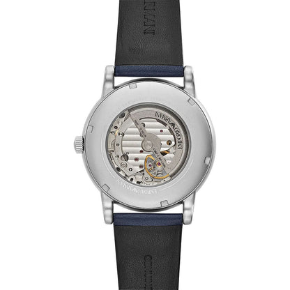 Emporio Armani Luigi AR60011 Meccanico Automatic Open-Heart Blue Leather Watch