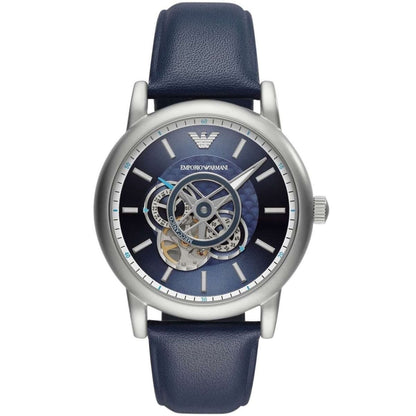 Emporio Armani Luigi AR60011 Meccanico Automatic Open-Heart Blue Leather Watch