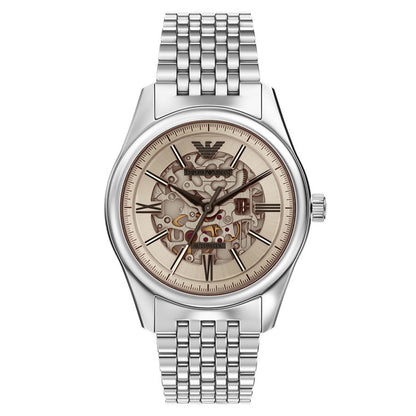 Emporio Armani Antonio AR60095 Silver-Tone Beige Skeleton Automatic Men's Watch