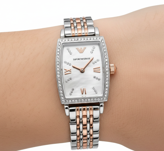 Emporio Armani AR11519 Rectangular Two-Tone Diamond Watch