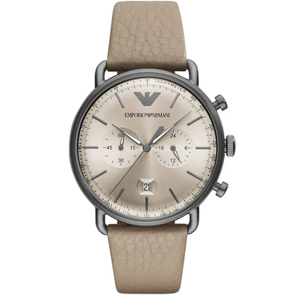 Emporio Armani Aviator AR11107 Beige Leather Gunmetal Watch