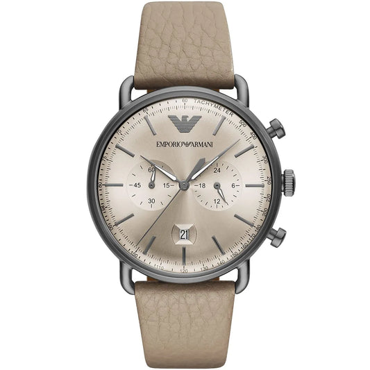 Emporio Armani Aviator AR11107 Beige Leather Gunmetal Watch
