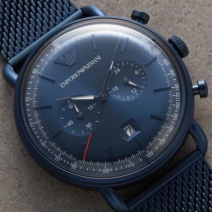 Emporio Armani Aviator AR11289 All-Blue Mesh Chronograph Watch