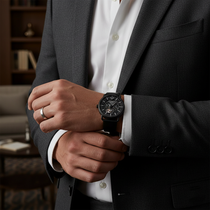Emporio Armani Aviator AR60028 Meccanico Automatic Black Leather Watch