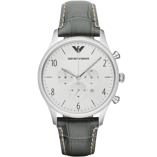 Emporio Armani AR1861 Classic Silver Grey Leather Watch