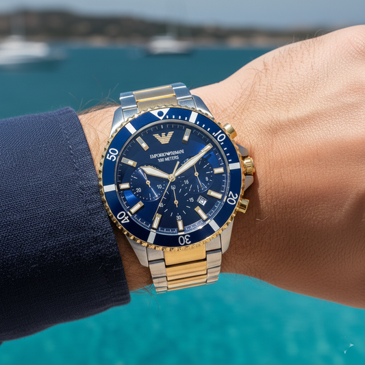 Emporio Armani Diver AR11362 Two-Tone Blue Chronograph Watch