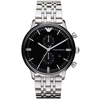 Emporio Armani Gianni AR0389 Black Dial Silver Chronograph Watch