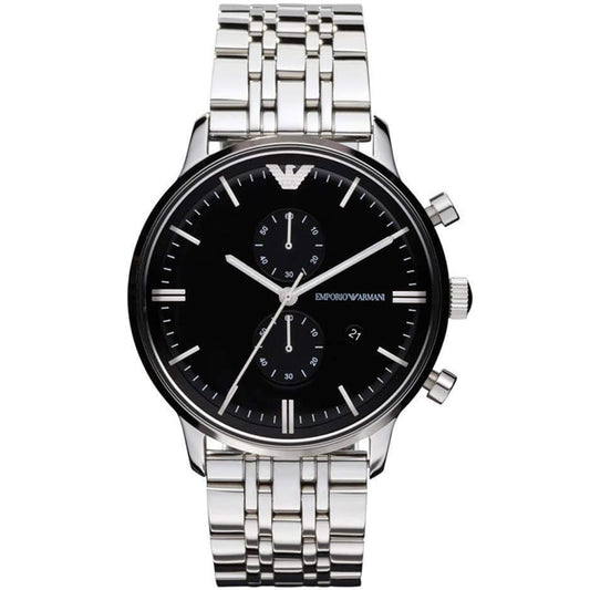 Emporio Armani Gianni AR0389 Black Dial Silver Chronograph Watch