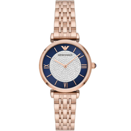 Emporio Armani Gianni T-Bar AR11423 Rose Gold & Navy Crystal Ladies Watch