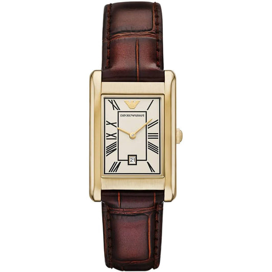 Emporio Armani Gino AR11665 Gold-Tone Rectangular Watch with Brown Leather