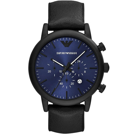 Emporio Armani Luigi AR11351 Blue Dial Black Leather Watch