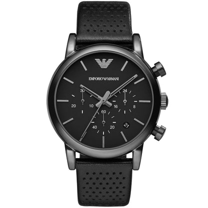 Emporio Armani Luigi AR1737 All Black Perforated Leather Watch