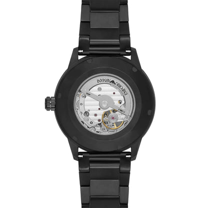 Emporio Armani Mario AR60054 Meccanico Automatic Skeleton All-Black Watch