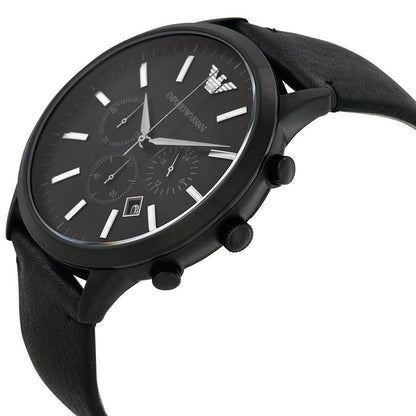 Emporio Armani Renato AR2461 All Black Leather Chronograph Watch