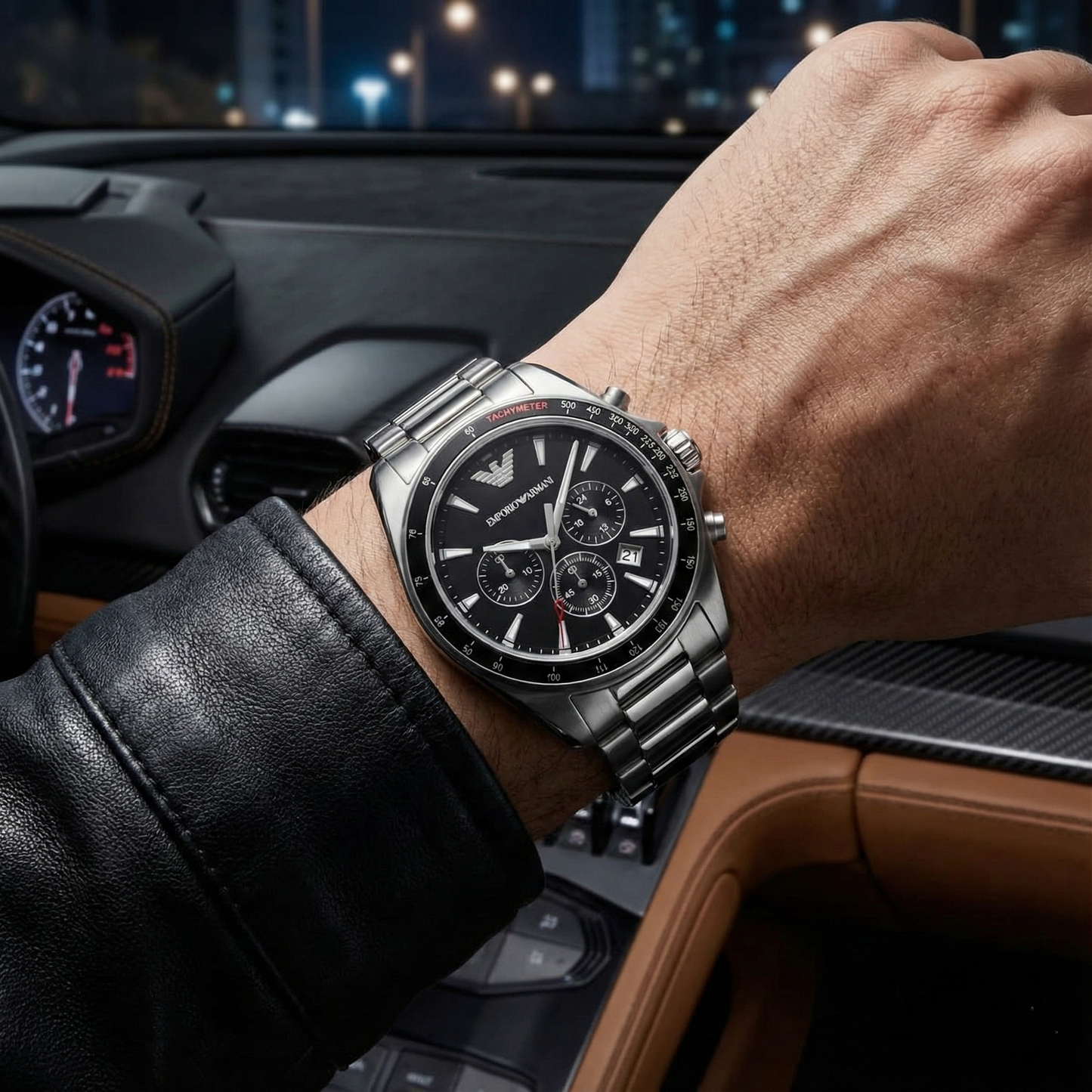 Emporio Armani Sigma AR6098 Silver Steel Black Dial Watch