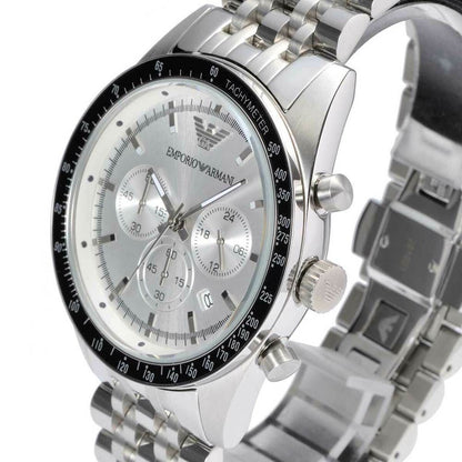 Emporio Armani Tazio AR6073 Silver Dial Black Bezel Watch